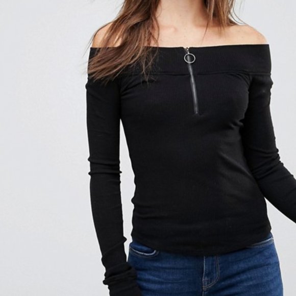 Free People Tops - Free People Zip To It Off Shoulder Layering Top XS